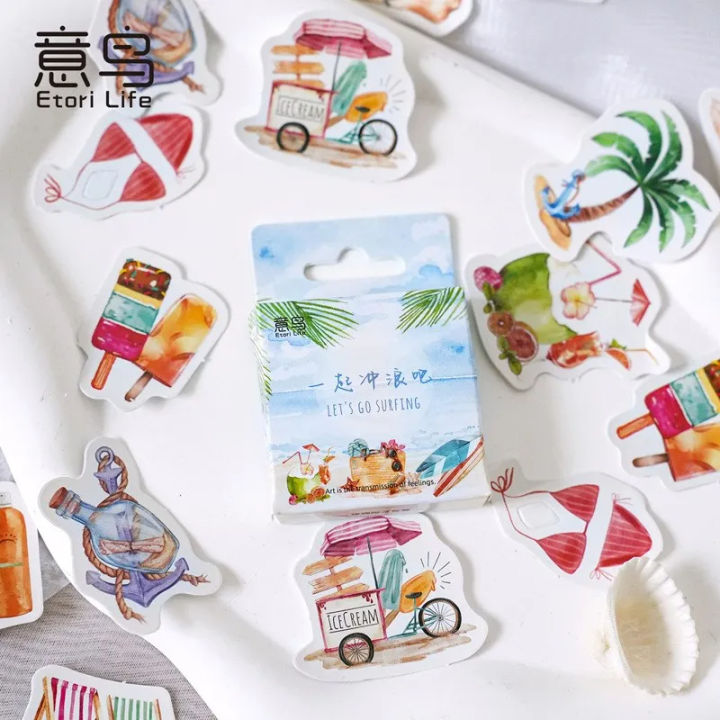 23/46 Pcs Let's Go Surfing Kawaii Paper Journaling Sticker Set For Gift Packing Scrapbooking Album Planner Journal Arts DIY Craft