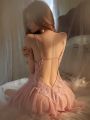 69 SHOP lingerie for nights silk sleepwear for women nighties women sleep wear Front Button Pajamas Steel Support Gathering Small Breast Mesh See-Through Sling Lace Nightdress nighties set for chubby honeymoon outfit for women. 