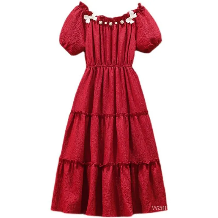 plus%20Size%20Women's%20Clothing%202024%20Summer%20New%20Style%20French%20Tea%20Break%20Butterfly%20Design%20Pearl%20Cake%20Dress%20for%20Fat%20Girls%20-%20Image%202