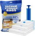 Vacuum Storage Bag for Clothes 5-Pack 1-pump Vacuum Storage Bags with Seal Valve and Hand Pump Large Vacuum Compression Bag 80% less space Storage, for Clothes, Duvets, Bedding, and Pillows. 