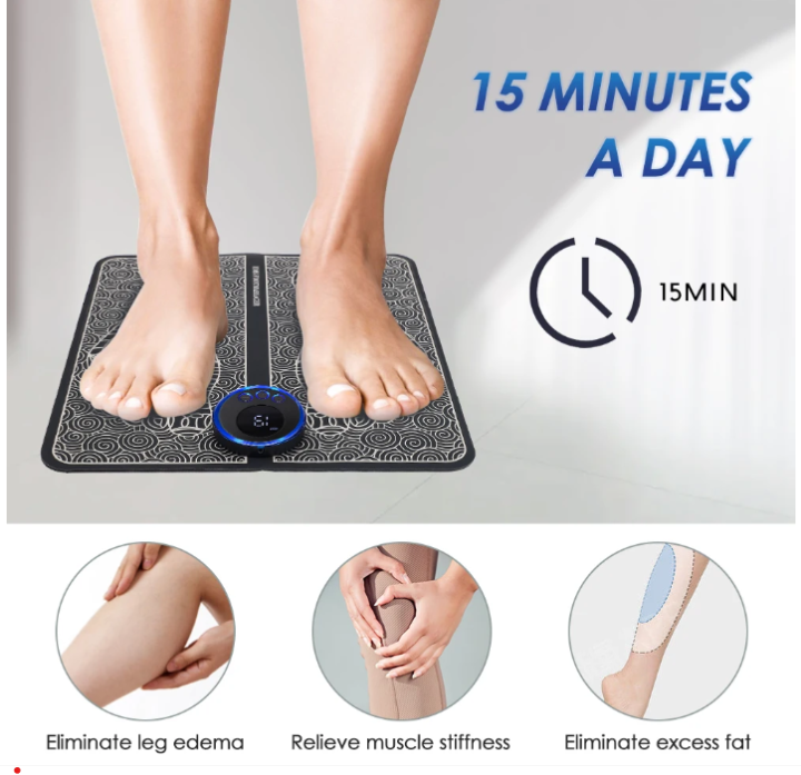 Ultimate Comfort EMS Foot Massager Electric Pulse Stimulator Mat with Acupuncture Foldable Foot Massager Pad and Remote for Pain Relief and Muscle Performance