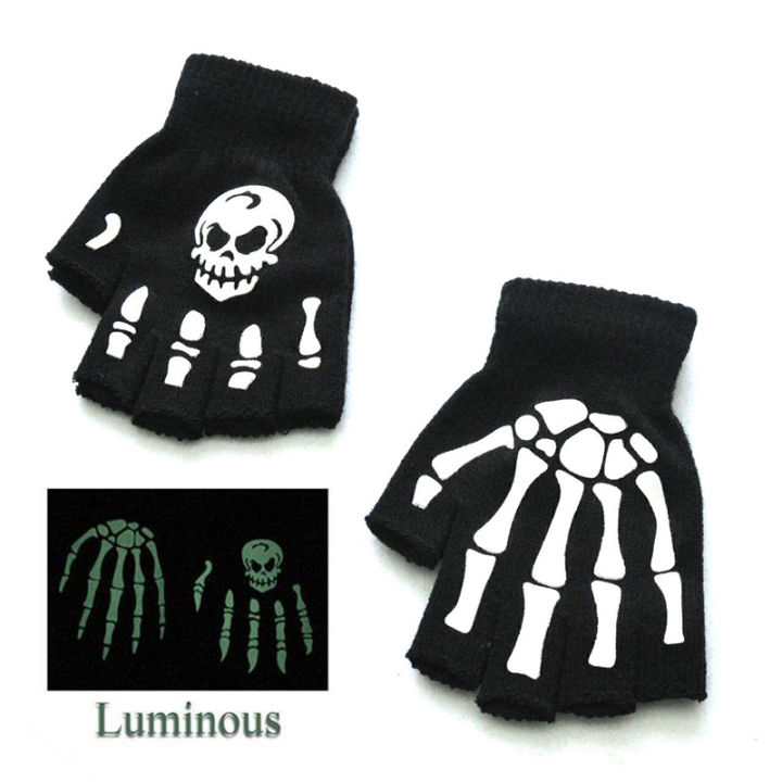 Fashion Halloween Style Gloves Horror Skull Bone Skeleton Half Gloves Novelty ZHANGBEI