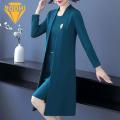 Comfortable Women Suit Spring Fall Women's Elegant Solid Color Long Cardigan Dress Suit Set for Middle-aged Ladies Sleeveless O Neck Open Front Coat Kit Women Dress Coat Suit. 