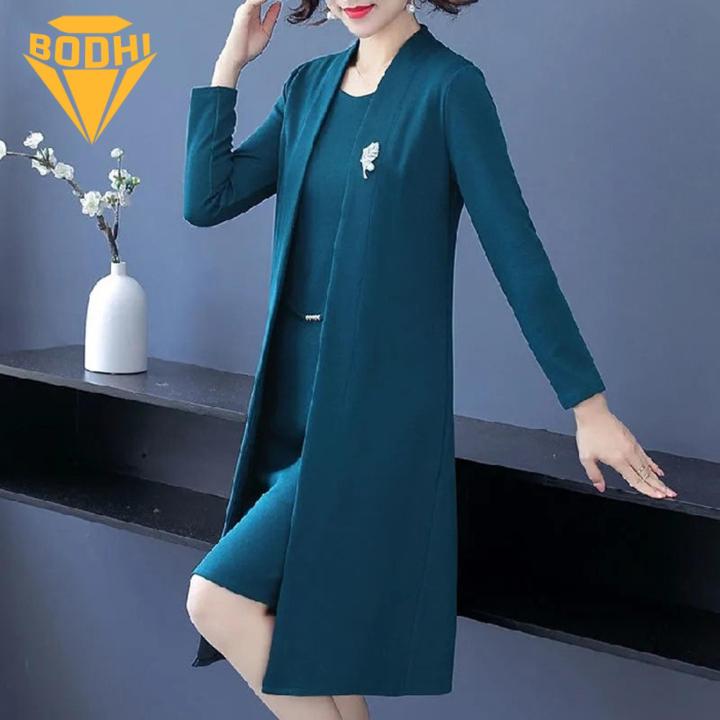 Comfortable%20Women%20Suit%20Spring%20Fall%20Women's%20Elegant%20Solid%20Color%20Long%20Cardigan%20Dress%20Suit%20Set%20for%20Middle-aged%20Ladies%20Sleeveless%20O%20Neck%20Open%20Front%20Coat%20Kit%20Women%20Dress%20Coat%20Suit%20-%20Image%207