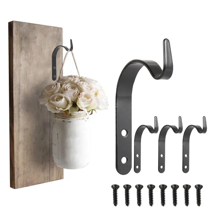1Pc Iron Garden Wall Basket Plant Holder Hanger Flower Pot Hanging Bracket/Screw Black Lantern Light Holder Shape J Hook Shelf Accessories