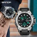 【Miga Plaza】SANDA 739  Style Large Dial Men's Watch Male Student Fashion Trend Multi-Function Digital Waterproof Luminous Chronograph Watches. 