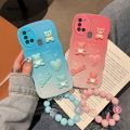 Wenefang New 3D Fashion Cute Bear Cartoon Soft Silicone Phone Case On For Samsung Galaxy A21s A 21s Hand Strap Bracelet Back Cover Galaxy21s. 
