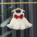 Summer Red Bow Baby Girl Princess Dress Ruffle Solid Color Infant Sling Dress Christmas Wedding Party Girls Children'S Clothing (0-3 Years). 