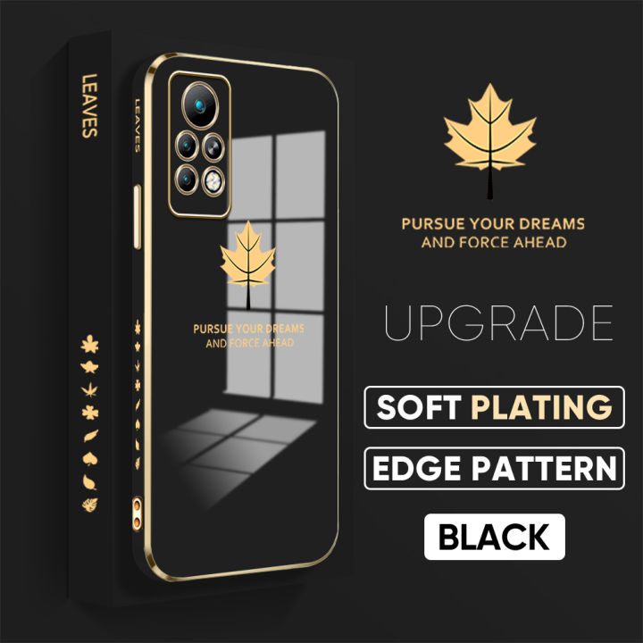 TA for Infinix Note 11 Pro Infinix Note 11S Back Cover + Free Lanyard Maple Leaf Luxury 6D Plating Case Side Pattern Soft Silicone Square Phone Cases