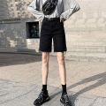 plus Size Fat mm Black Denim Shorts Women's Summer Korean-Style Loose Straight Slimming Versatile Burr Cropped Pants for Students. 