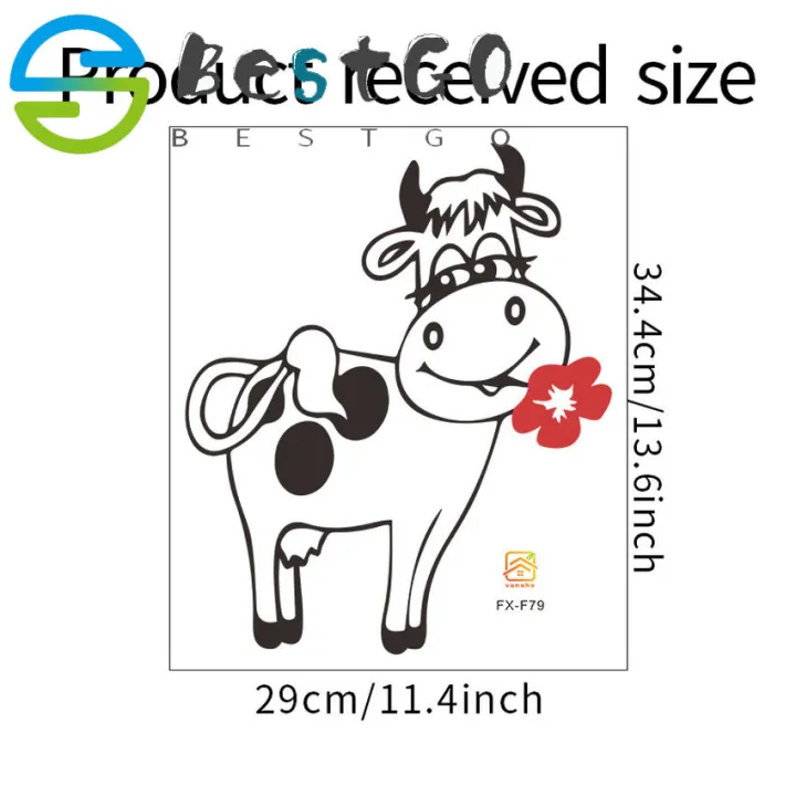【BestGO】Little cow with flowers Decals Refrigerator Sticker Fridge Decor Vinyl zer Stickers Waterproof Vinyl Removable LC1808