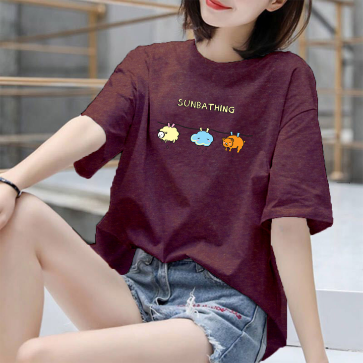 Sun bathing Tee T shirt for girls Casual T shirts for woman and ladies Baggy Tee Daraz.lk