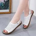 【ZIME】 Women Sandals Plus Size 45 Leather Korean Style White Shoes Slip on Casual Shoes Ladies Flat Sandals for Women Beach Slippers Women Shoes. 
