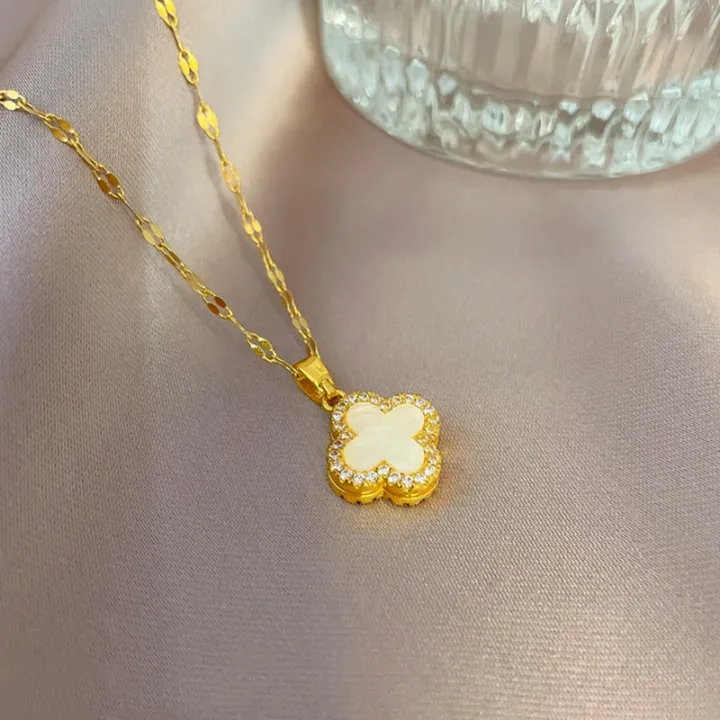 Vintage%C2%A0Diamond%20Clover%20Necklace%20for%20Women%20Kwintas%20Gold%20Stainless%20Steel%20Pendant%20Chain%20Choker%20Accessories%20Jewelry%20-%20Image%207
