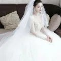 2024 New Double-Layer Bride Head 3 M-Long Four-Layer Floor-Length White Super Long Tail Main Wedding Dress Accessories with Hair Comb. 