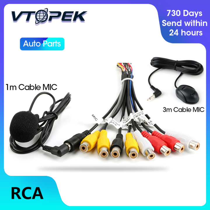 Vtopek Car Radio RCA Output Wire Cable With Microphone Video Output