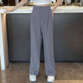 Women Korean Leisure Wide Leg Trousers Girls High Waisted Casual Concise Solid Color Formal Pants Female Slim Fit Loose Slacks. 