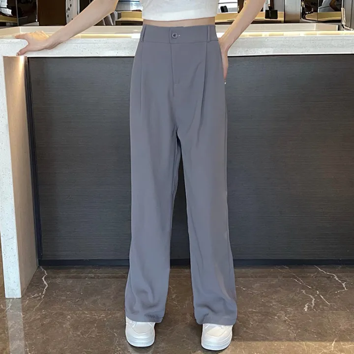 Women%20Korean%20Leisure%20Wide%20Leg%20Trousers%20Girls%20High%20Waisted%20Casual%20Concise%20Solid%20Color%20Formal%20Pants%20Female%20Slim%20Fit%20Loose%20Slacks%20-%20Image%205