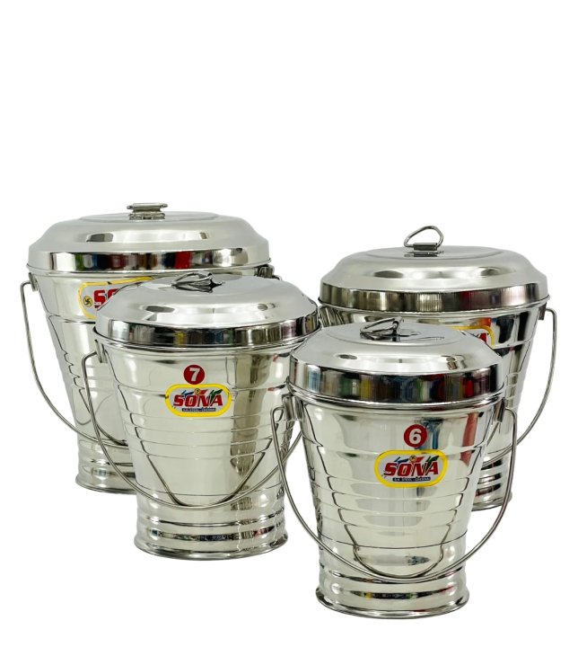 Polished Silver SVS Stainless Steel Bucket Set Heavy Quality (1.5l,2.35l,3.35l,4.75l)