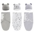 100% Organic Cotton Baby Swaddle Blanket Swaddle Wrap Hat Set for Infant Adjustable Newborn Swaddle Baby Swaddle for 0-3 Month. 