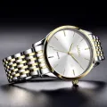 Premium Gentleman Office Style Gold Silver Two Tone Stainless Steel Luxury Men Watch Quartz Analog Business Chain Casual Wrist Dial Watches For Boys Gents - White High-Five LK. 