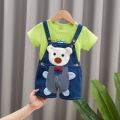 New Children's Overalls Boy's Denim Pants Summer Cartoon Infant Baby Girl Shorts Suit Shorts. 