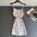 SYQ Printed erogenous Charming Sling Nightgown Women's Summer Sweet V-neck Ice Silk High-end Backless Pajamas Home Clothes. 