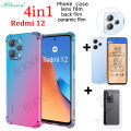 BLKNAIM 4-in-1 NEW For Xiaomi Redmi 12 cases Anti-fall Color Mobile case Matte Ceramic Film Carbon Fiber Back Film Lens Film. 