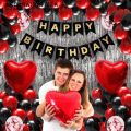 Happy Birthday Decoration Combo of 5 Items / Birthday Party Decoration Black Red and Silver Theme. Pack of 33 Pcs. 