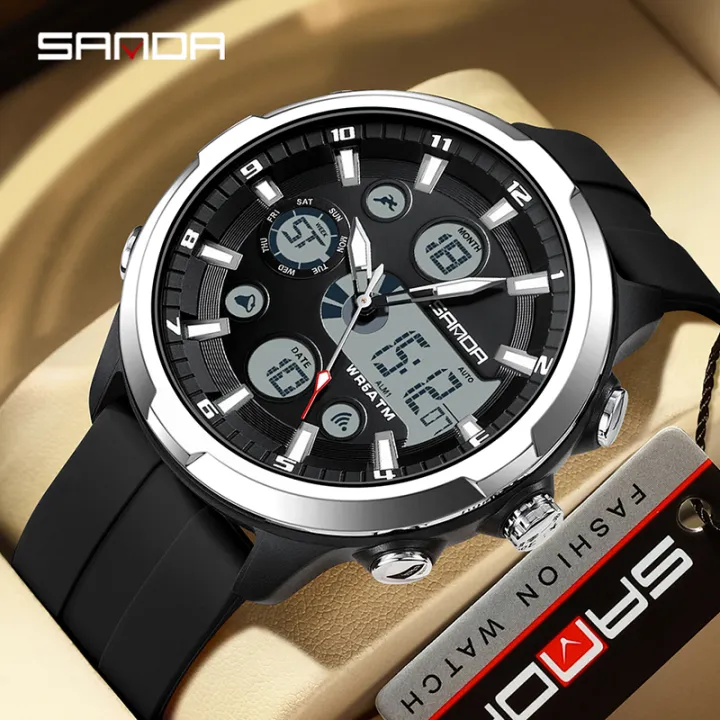 【Miga Plaza】 New Electronic Men Fashion and Leisure Watch Waterproof Night Glow Multi functional Watch SD9053-3