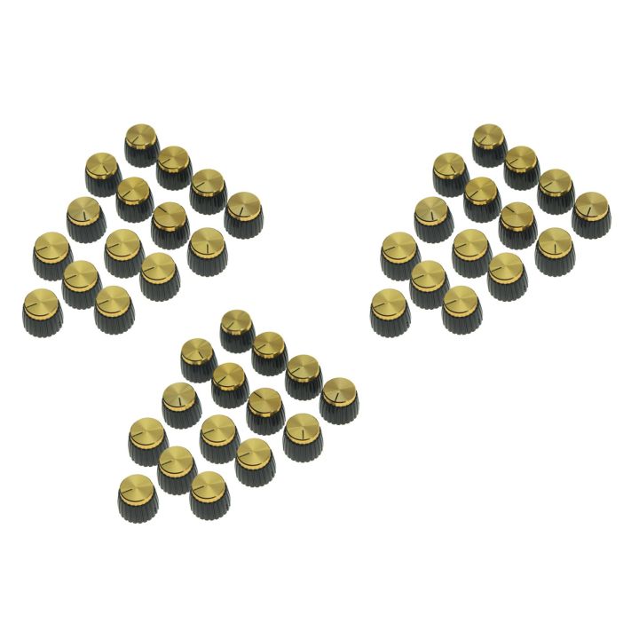 45Pcs Guitar AMP Amplifier Push on Fit Knobs Black with Gold Aluminum Cap Top Fits 6mm Diameter Pots