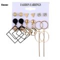 12Pcs/Set Black Square Gold Earrings Female Jewelry Accessories. 