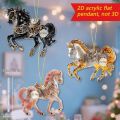New Year 2D Flat Christmas Hanging Pendant Acrylic Golden Horse Car Horse Pendant Keychain Navidad Decor. 