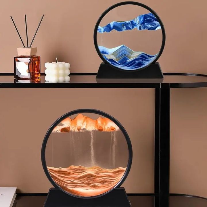 Relaxing Home Office Work Decor  Deep Sea Sand Art Picture Sandscape Flowing Sand Frame Moving Sand Art Picture 3D Dynamic Round Glass.