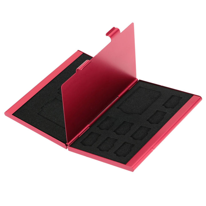 12 in 1 Aluminum Storage Box Bag Memory Card Case Holder Wallet Large Capacity For 4 * SD Micro SD SDHC SDXC MMC 8 * TF SIM Card(Red)