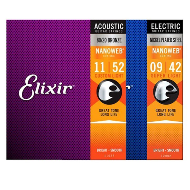 Elixir Nanoweb Acoustic / Electric Full Set Guitar Strings 16027 11052 ...