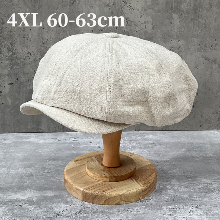 Cotton Linen Newsboy Caps Plus Size 63CM Men Spring Summer Thin Retro Beret Hat Fashion Casual Octagonal Hats