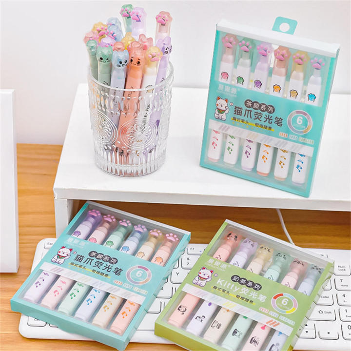 6PCS/Box%20Kawaii%20Cat%20Claw%20Highlighter%20Drawing%20Art%20Marker%20Fluorescent%20Pen%20Student%20Cute%20Watercolor%20Pen%20Stationery%20School%20Supplies%20-%20Image%202