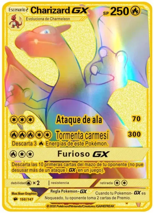 pokemon cards golden Spanish Pokemon Metal Cards Pokmon Letters Charizard  Pikachu V VMAX Collection Gold Card GX Original Collection Toy Kid  GiftsParty Games Crafts | Daraz.lk