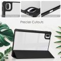 For Xiaomi Pad 5 / 5 Pro Three-fold Transparent TPU Horizontal Flip Leather Case with Pen Slot & Three-fold Holder & Sleep / Wake-up Function. 