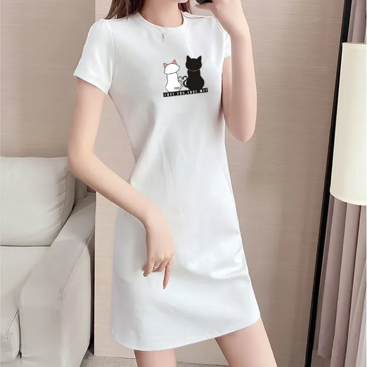 Pure%20Cotton%20T%20T-shirt%20Dress%20Women's%20Large%20Size%20Korean%20Style%20Summer%20New%20Loose%20Slimming%20Versatile%20Printed%20Short%20Sleeve%20Midi%20Dress%20-%20Image%207