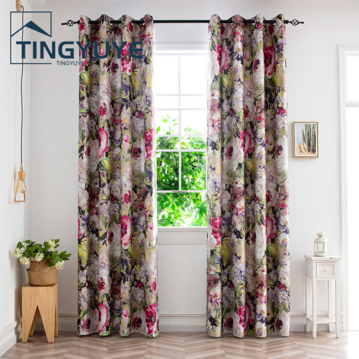 Blackout Polyester Curtain Oil Painting Style Comfortable Touch Window Curtain Home Decor