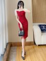 Summer New 2024 High Sense Banquet Slim-Fit Evening Dress Dress Women's Mid-Length Slit Sheath Skirt Summer. 