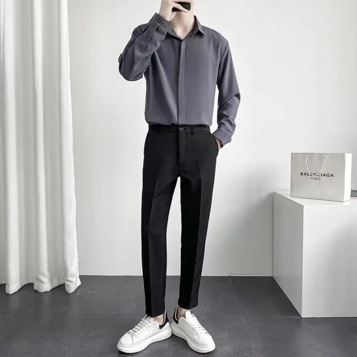 New%20Spring%20and%20Summer%20Men's%20Lightly%20Mature%20Suit%20Casual%20Suit%20Pants%20Men's%20Korean-Style%20Fashion%20Shirt%20Long%20Sleeve%20Wear%20Draping%20Shirt%20-%20Image%203