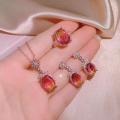 Jewelry set female New burnt ruby rings pendants necklace ear stud red open mouth. 