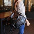 Fashion Knit Women Preppy Simple Style PU Leather Backpack Shoulder Bag Schoolbag - Black. 