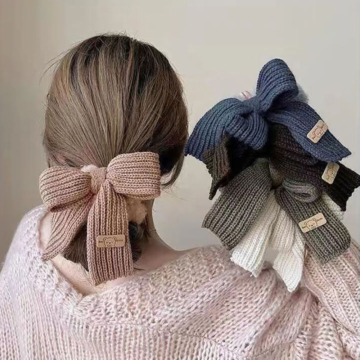 Cute Bow Rubber Band Lamb Wool Bowel Hair Rings Knitted Wool Plush Ponytail Hair Tie Headwear Scrunchies Girls Hair Accessories ANLAN