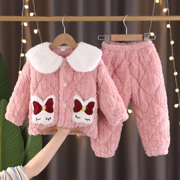 pajamas%20for%20kids%20Children's%20flannel%20pajamas,%20winter%20three-layer%20plush%20loungewear%20for%20boys%20and%20girls,%20plush%20loungewear,%20hooded%20coral%20velvet%20thick%20set%20-%20Image%207