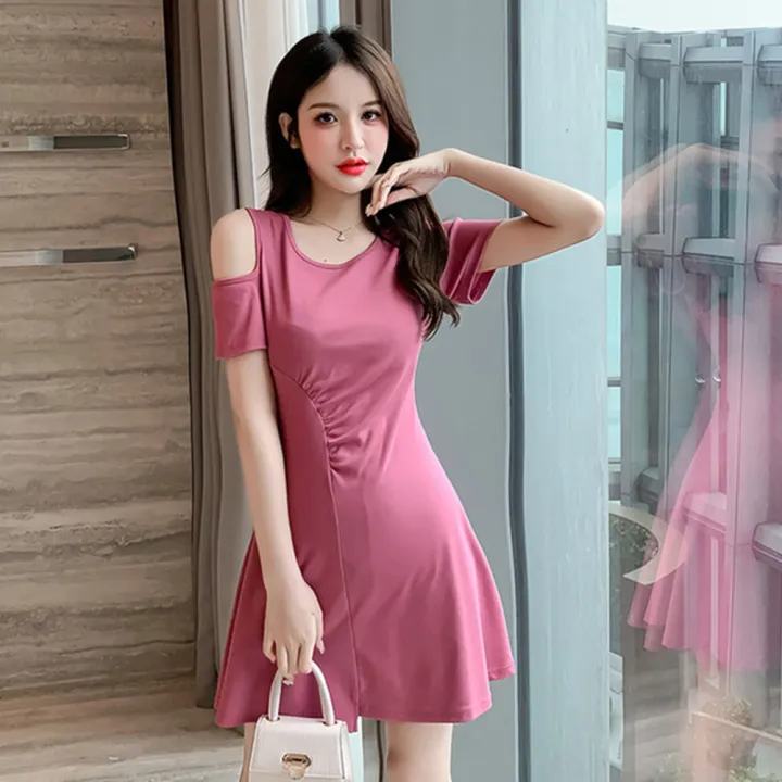 Yfashion%20Women%20High%20Waist%20Dress%20Fashion%20Short%20Sleeves%20Waist-in%20A-line%20Skirt%20Sweet%20Solid%20Color%20Short%20Dress%20color%20-%20Image%209