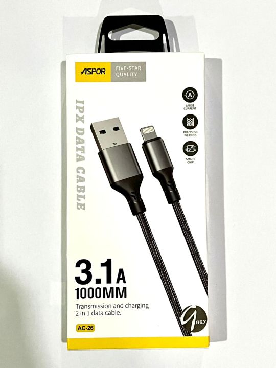 Iphone%20Lightning%20cable%20%20Aspor%20%203.1A%20Transmission%20And%20Charging%202%20In%201%20Data%20Cable%20AC-26%20-%20Image%202